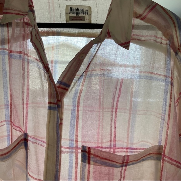 Anthropologie Holding Horses Plaid Semi Sheer Button Up Shirt - Picture 4 of 5